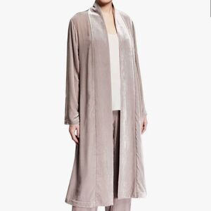 Eileen Fisher Washable Velvet Kimono Open Duster Cardigan Taupe Silk Blend XXS
